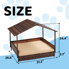 Herringbone Top Brown Gradient Rattan Beige Mat Cat And Dog House