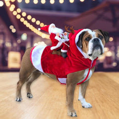 Christmas Dog Clothes Santa Claus Riding Deer Dog Costumes Funny Pet Outfit Riding Holiday Party Dressing Up Clothing For Dogs