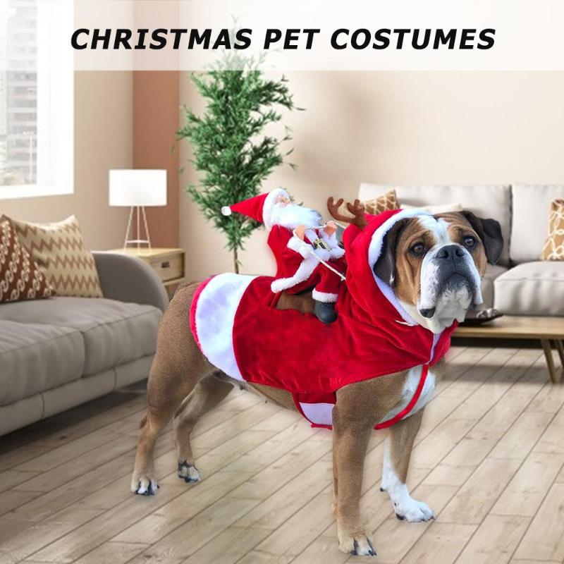 Christmas Dog Clothes Santa Claus Riding Deer Dog Costumes Funny Pet Outfit Riding Holiday Party Dressing Up Clothing For Dogs