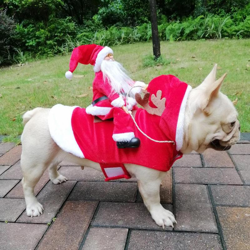 Christmas Dog Clothes Santa Claus Riding Deer Dog Costumes Funny Pet Outfit Riding Holiday Party Dressing Up Clothing For Dogs