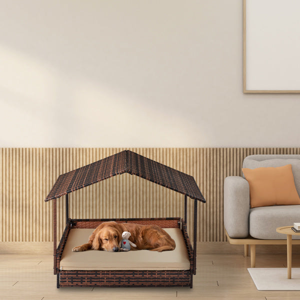 Herringbone Top Brown Gradient Rattan Beige Mat Cat And Dog House