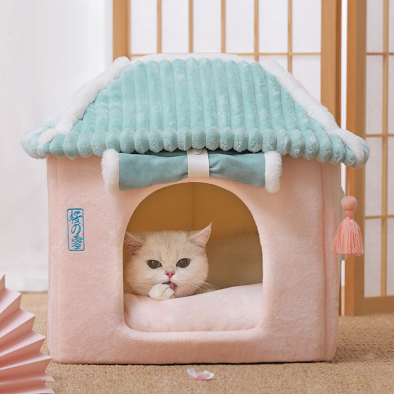 Cat House Removable And Washable Cat Bed Pet Supplies Enclosed Cat House Villa