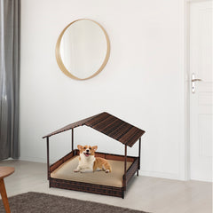 Herringbone Top Brown Gradient Rattan Beige Mat Cat And Dog House