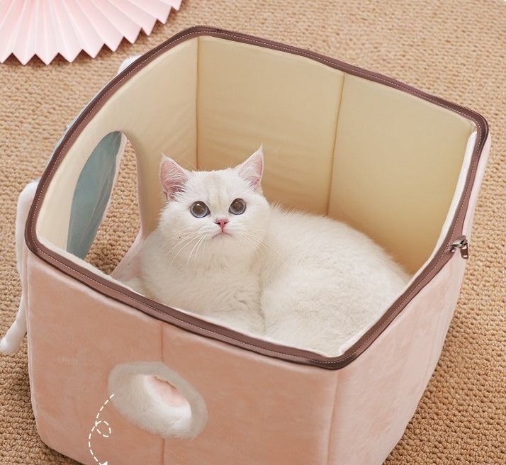 Cat House Removable And Washable Cat Bed Pet Supplies Enclosed Cat House Villa